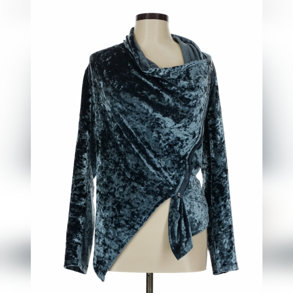 Velvet Asymmetrical Wrap Jacket – Teal/Blue Med- Blank NYC